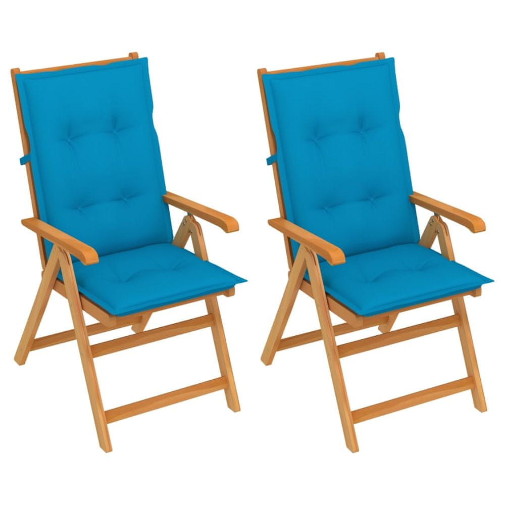 Petromila vidaXL Záhradné stoličky 2 ks s modrými podložkami tíkový masív